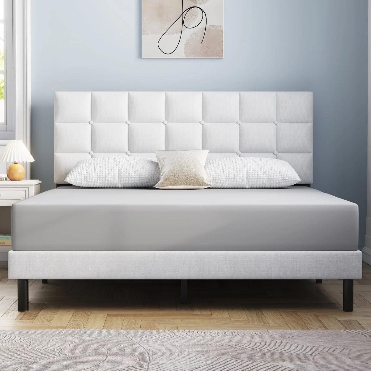 HAIIDE Platform Bed With Fabric Upholstered Headboard - 6812