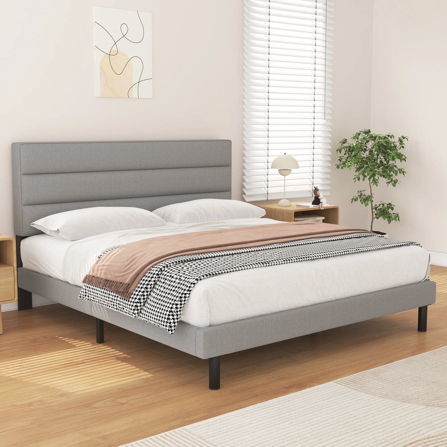 AIIDE Queen Size Platform Bed with Wingback Fabric