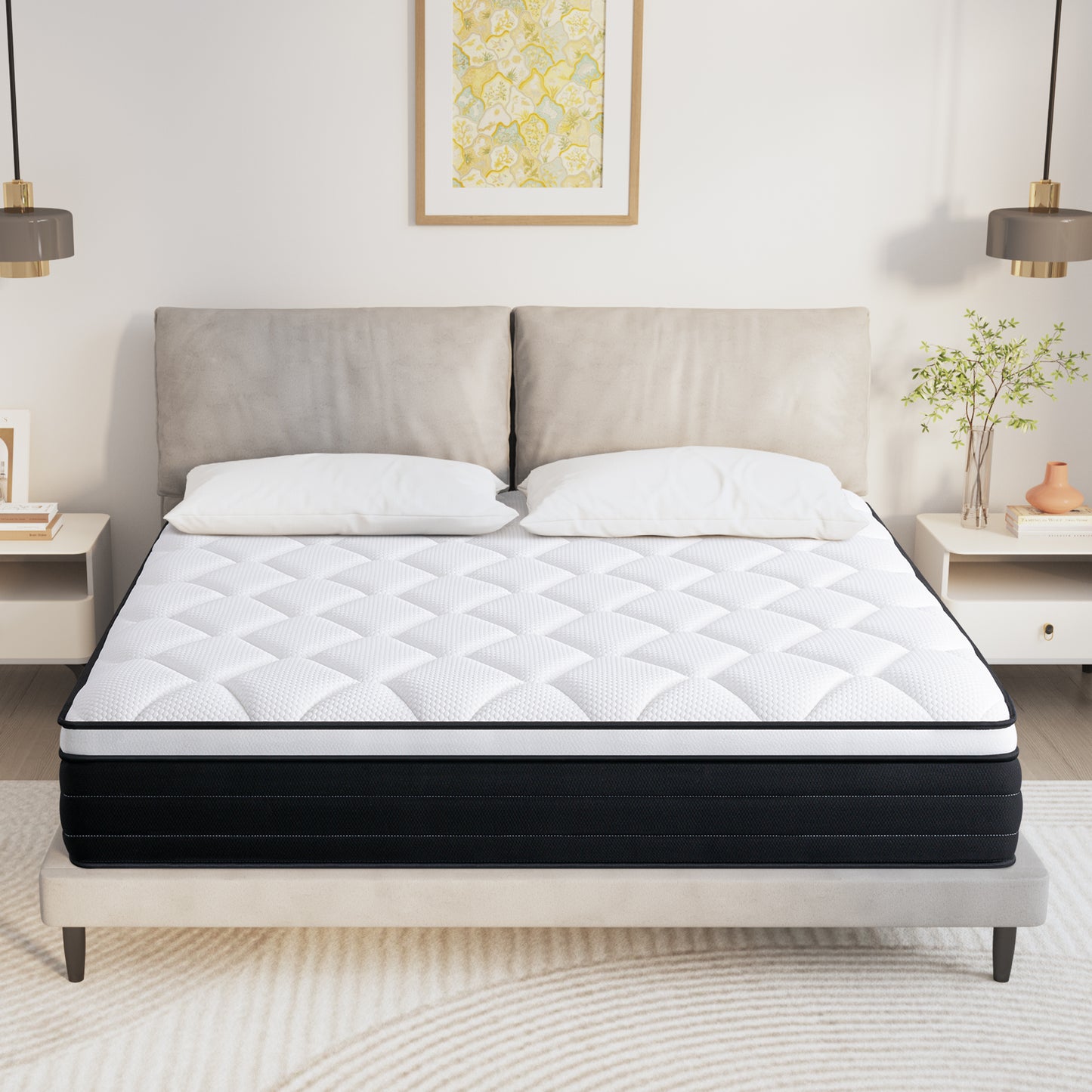 King Size Mattress, JIAVA 12" Plush Hybrid Innerspring and Memory Foam Mattress with Pressure Relief for Adult
