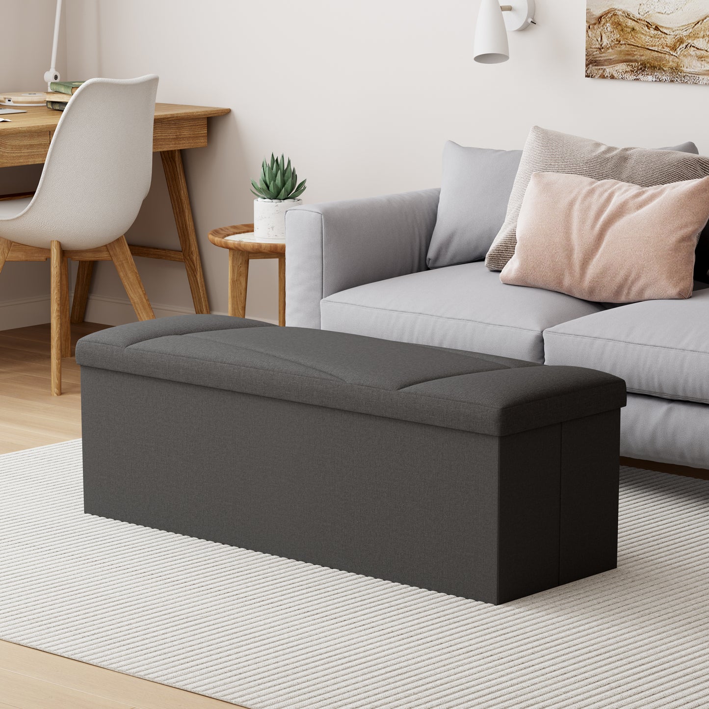 Ottoman with Storage, ZETDIY 43" Linen Ottoman Storage Bench with 660lb Capacity, Black