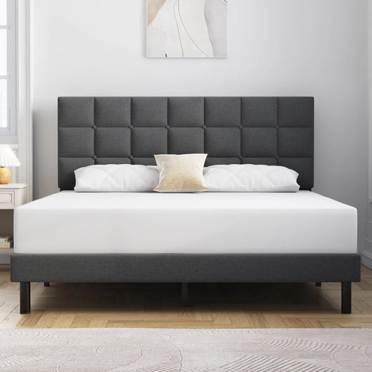 HAIIDE Platform Bed With Fabric Upholstered Headboard - 6812