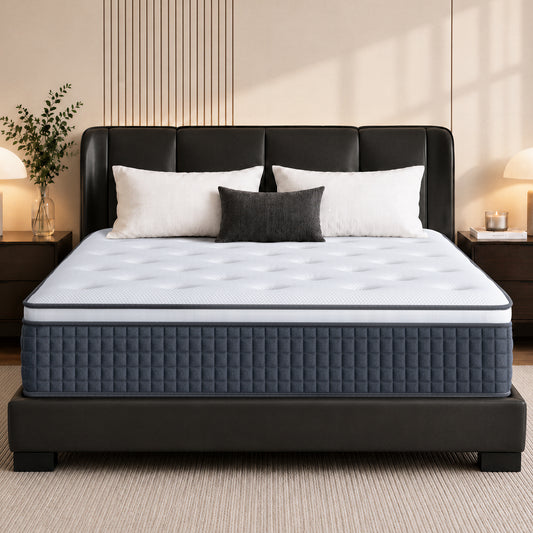 Queen Mattress, Lecuneey 12 Inch Innerspring Hybrid Mattress in a Box with Motion Isolation & Pressure Relief