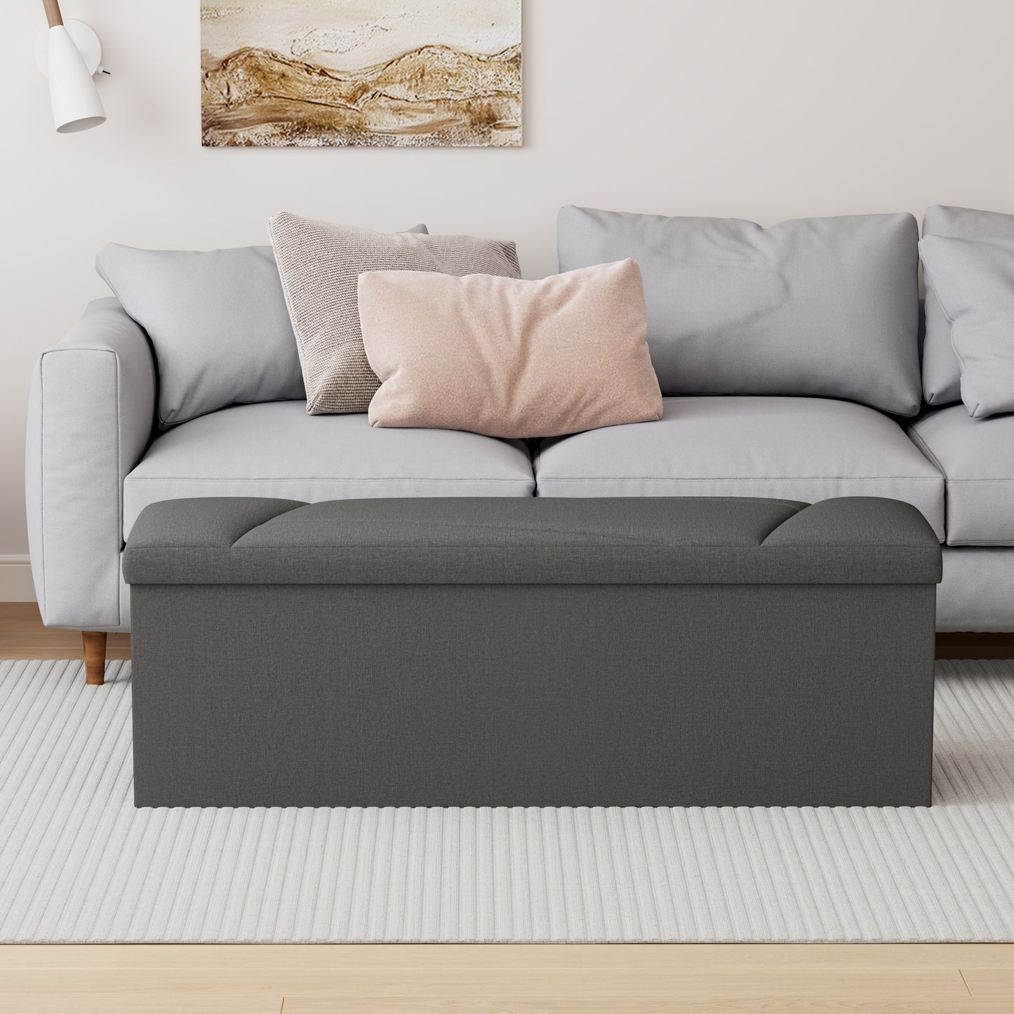 Ottoman with Storage, ZETDIY 43" Linen Ottoman Storage Bench with 660lb Capacity, Black