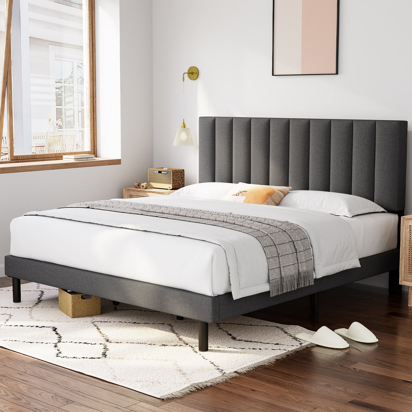 HAIIDE Bed Frame with Fabric Upholstered Headboard - 6903