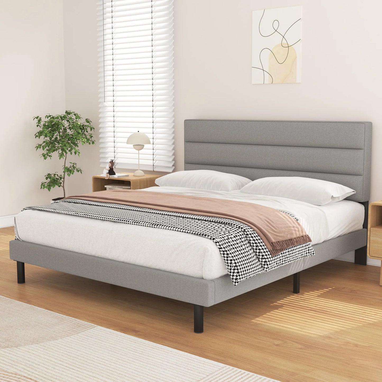 HAIIDE Platform Bed with Upholstered Headboard - 6902