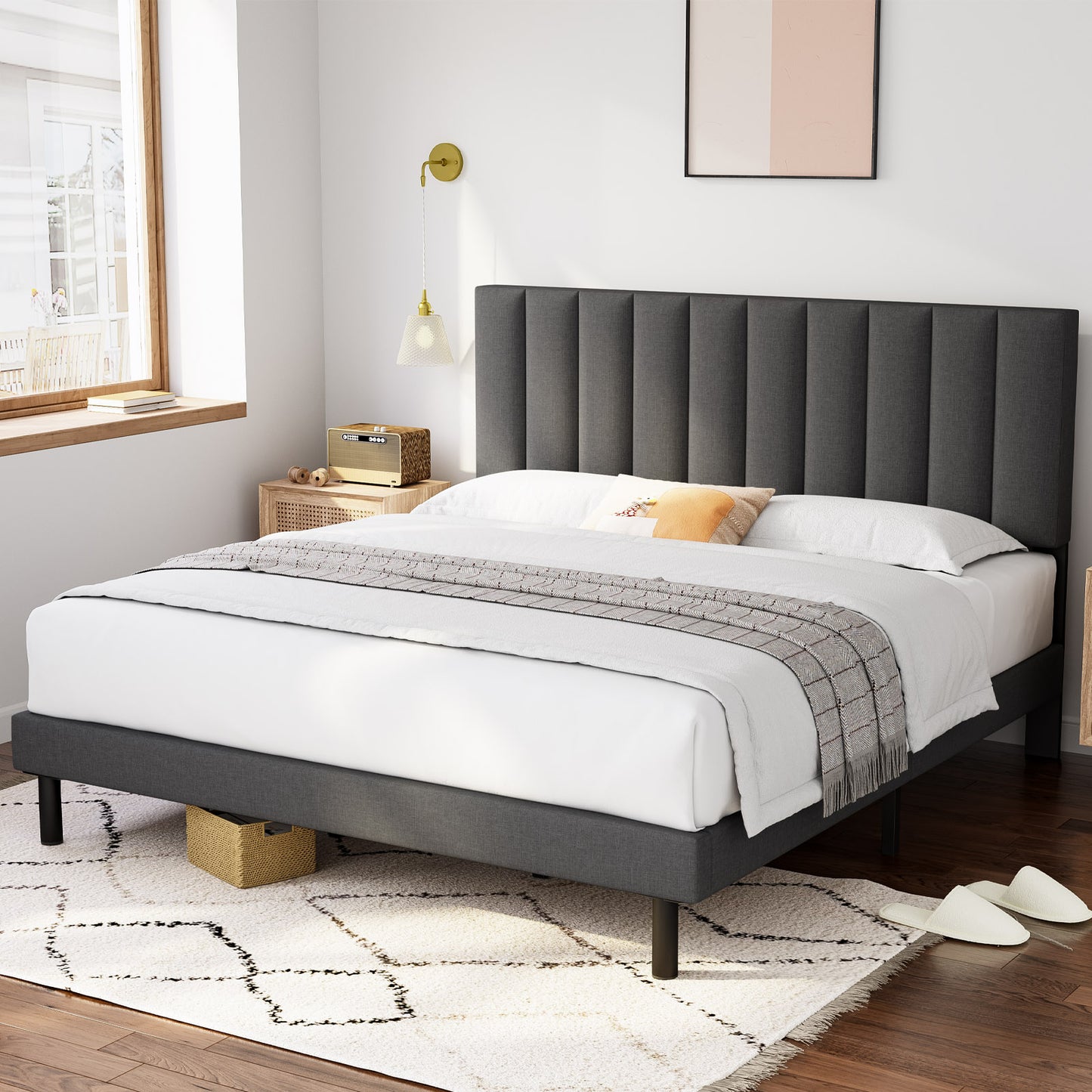 HAIIDE Bed Frame with Fabric Upholstered Headboard - 6903