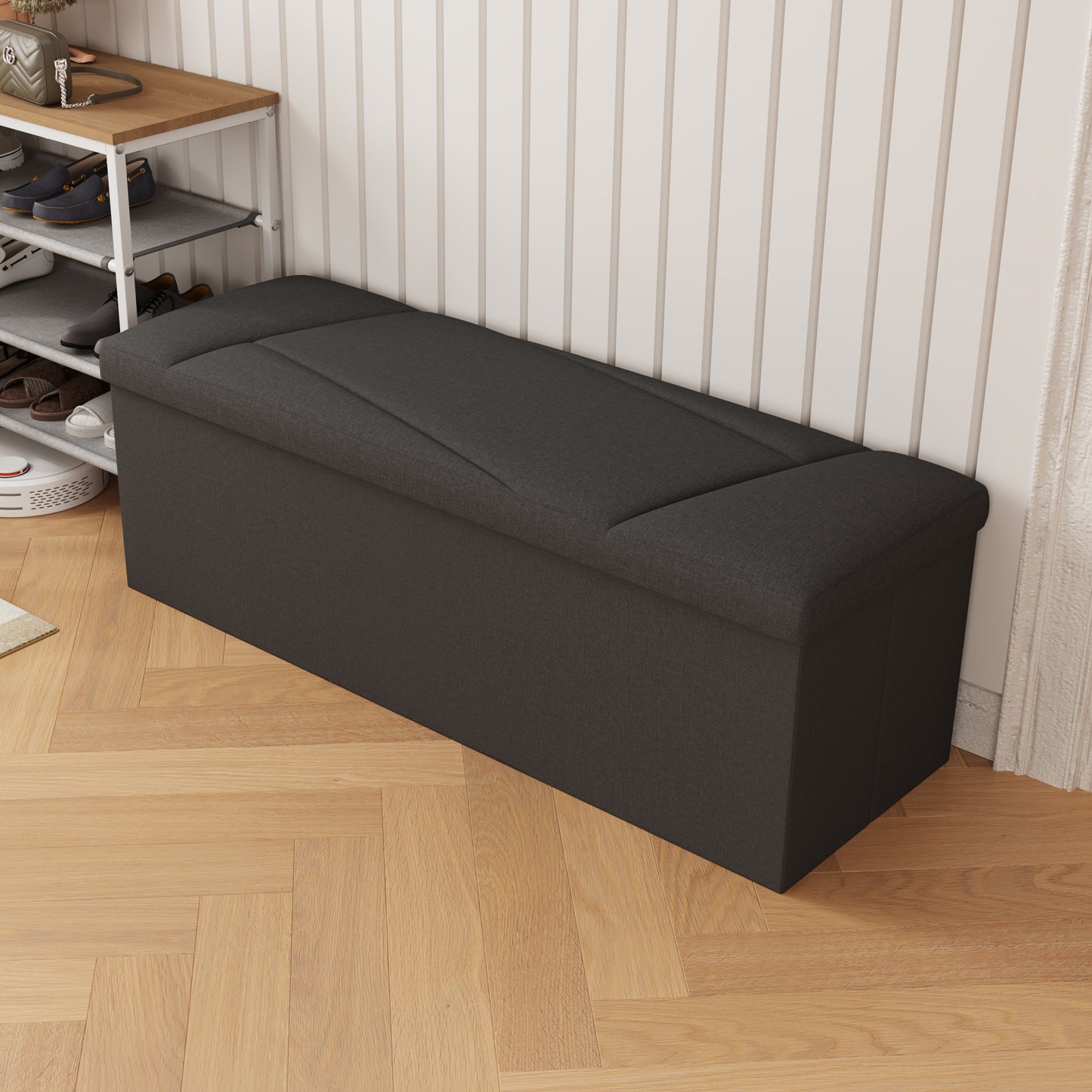 Ottoman with Storage, ZETDIY 43" Linen Ottoman Storage Bench with 660lb Capacity, Black