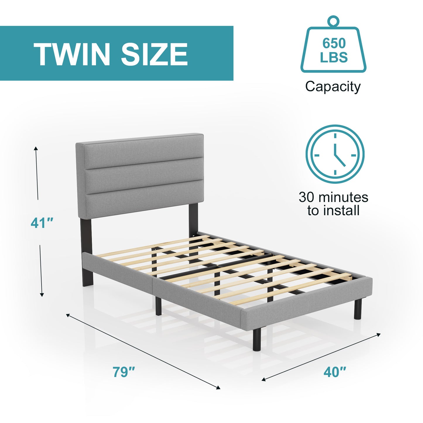 HAIIDE Platform Bed with Upholstered Headboard - 6902