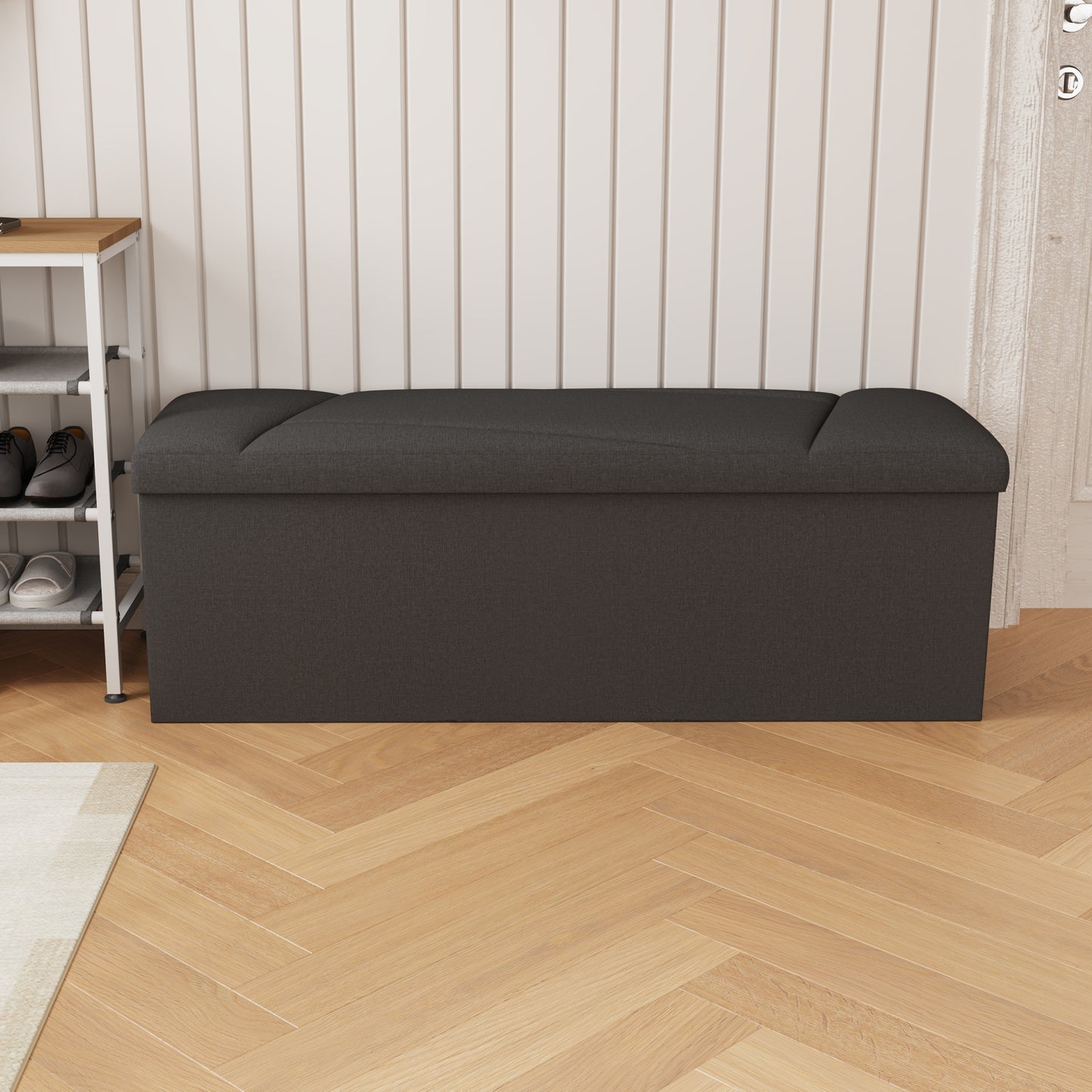 Ottoman with Storage, ZETDIY 43" Linen Ottoman Storage Bench with 660lb Capacity, Black