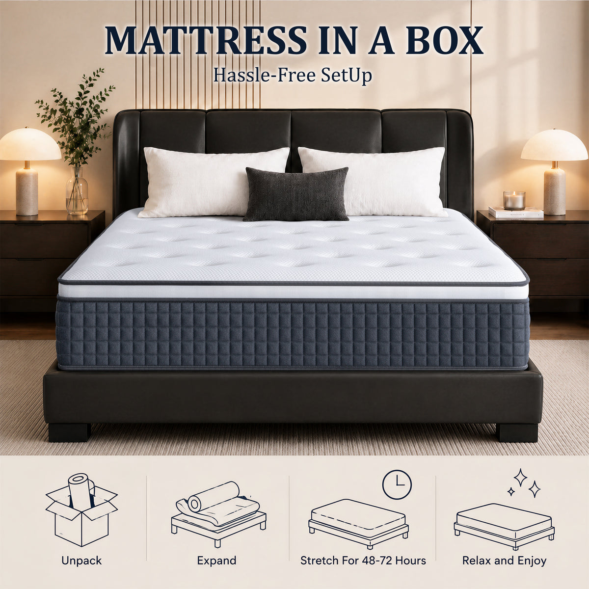 Queen Mattress, Lecuneey 12 Inch Innerspring Hybrid Mattress in a Box with Motion Isolation & Pressure Relief