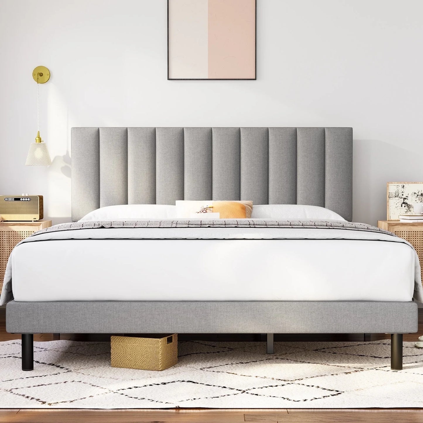 HAIIDE Bed Frame with Fabric Upholstered Headboard - 6903