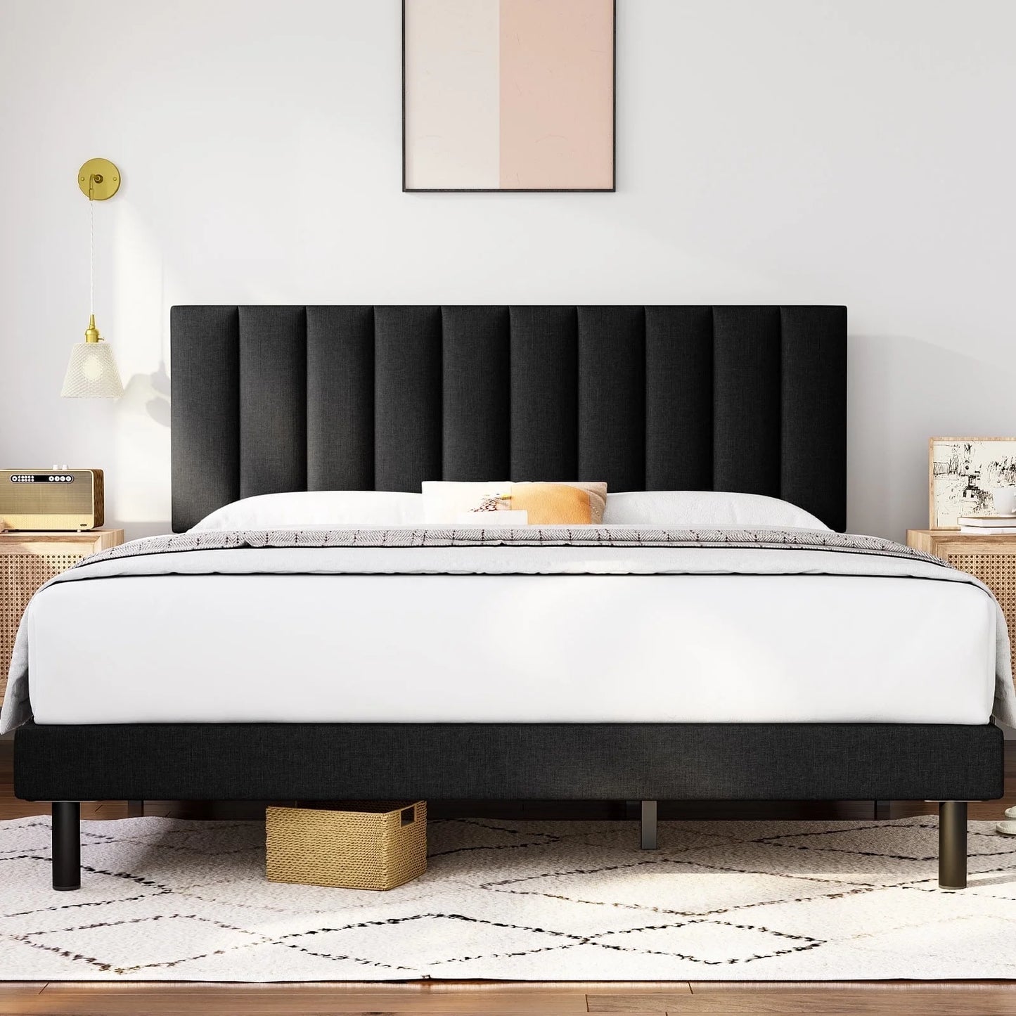 HAIIDE Bed Frame with Fabric Upholstered Headboard - 6903