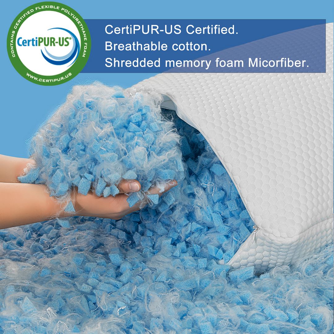 wuleitex QCA Memory Foam Pillows 2 Pack for Back and Side Sleeper