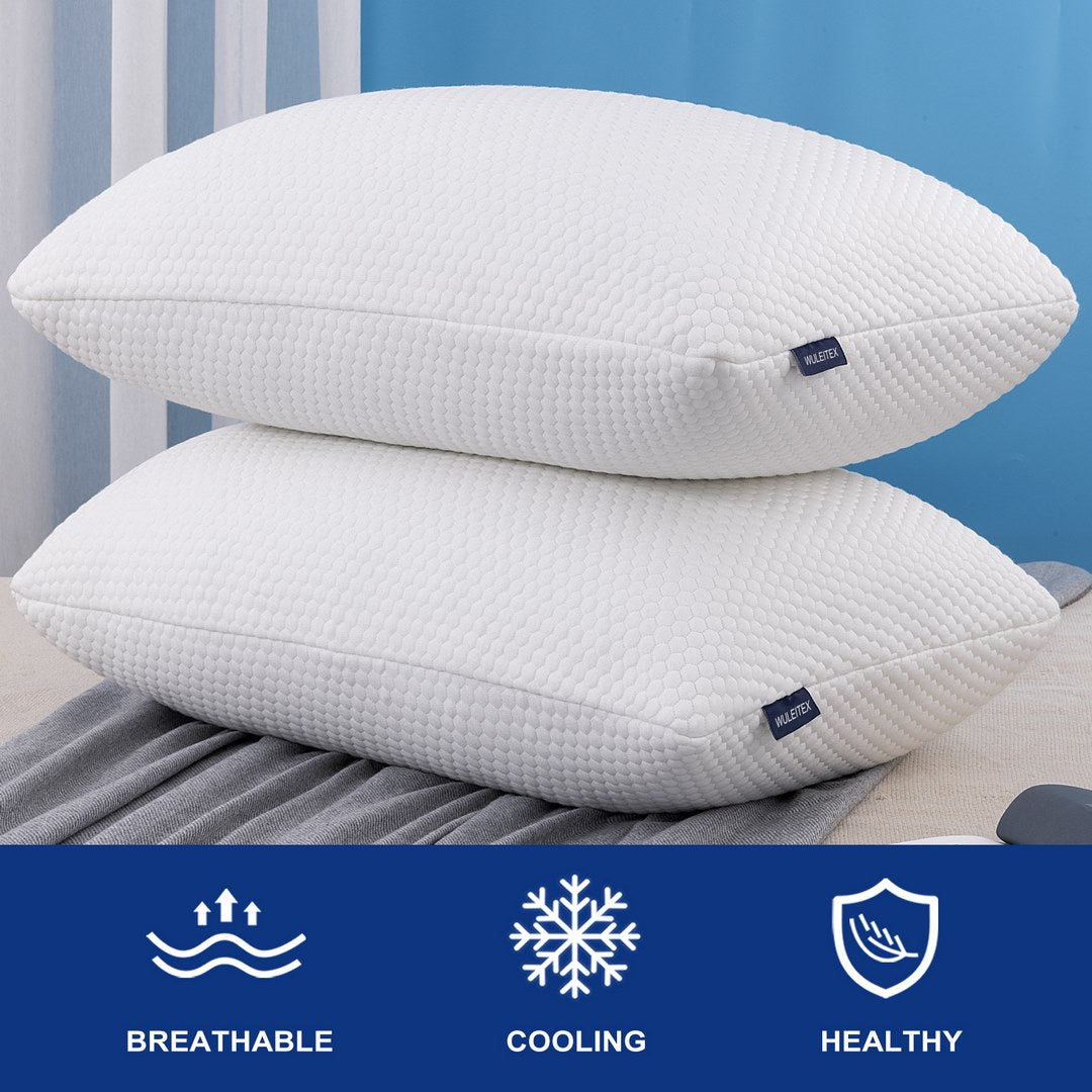 wuleitex QCA Memory Foam Pillows 2 Pack for Back and Side Sleeper