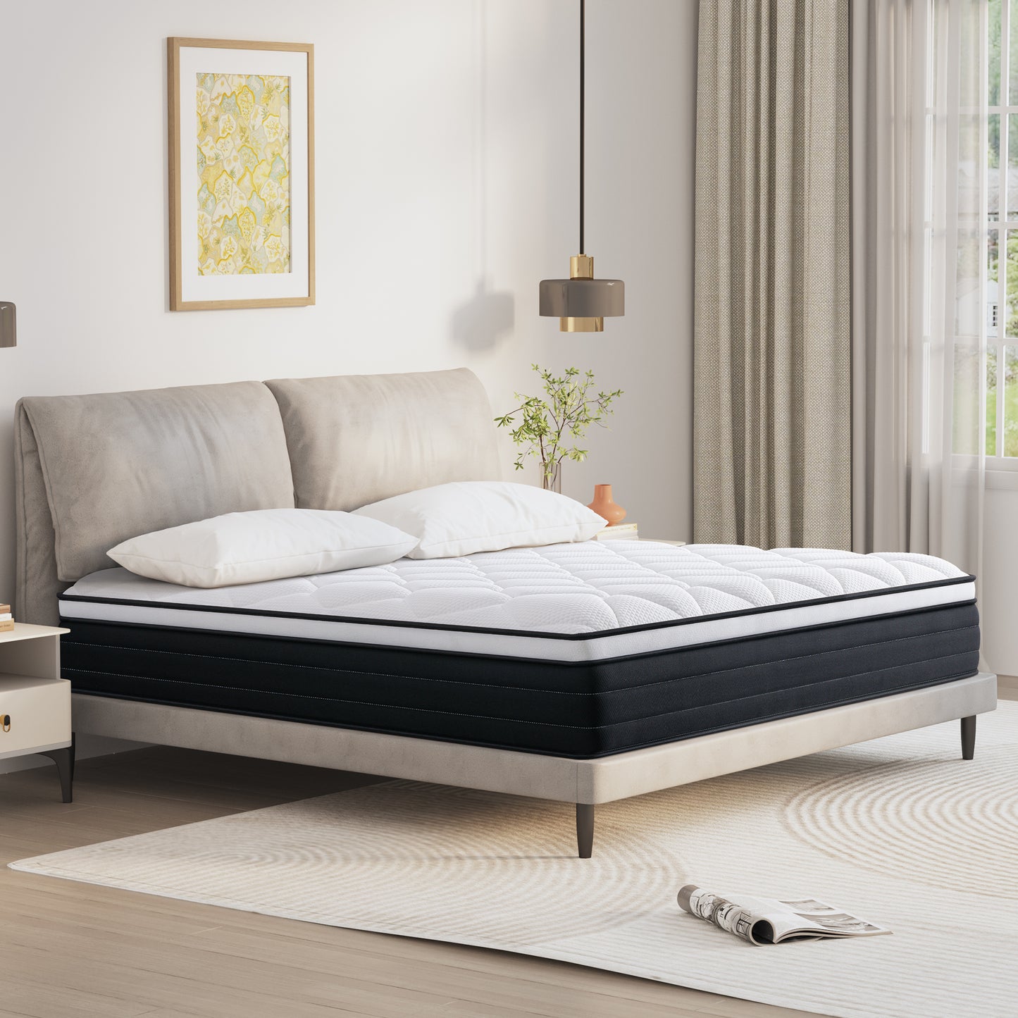 King Size Mattress, JIAVA 12" Plush Hybrid Innerspring and Memory Foam Mattress with Pressure Relief for Adult