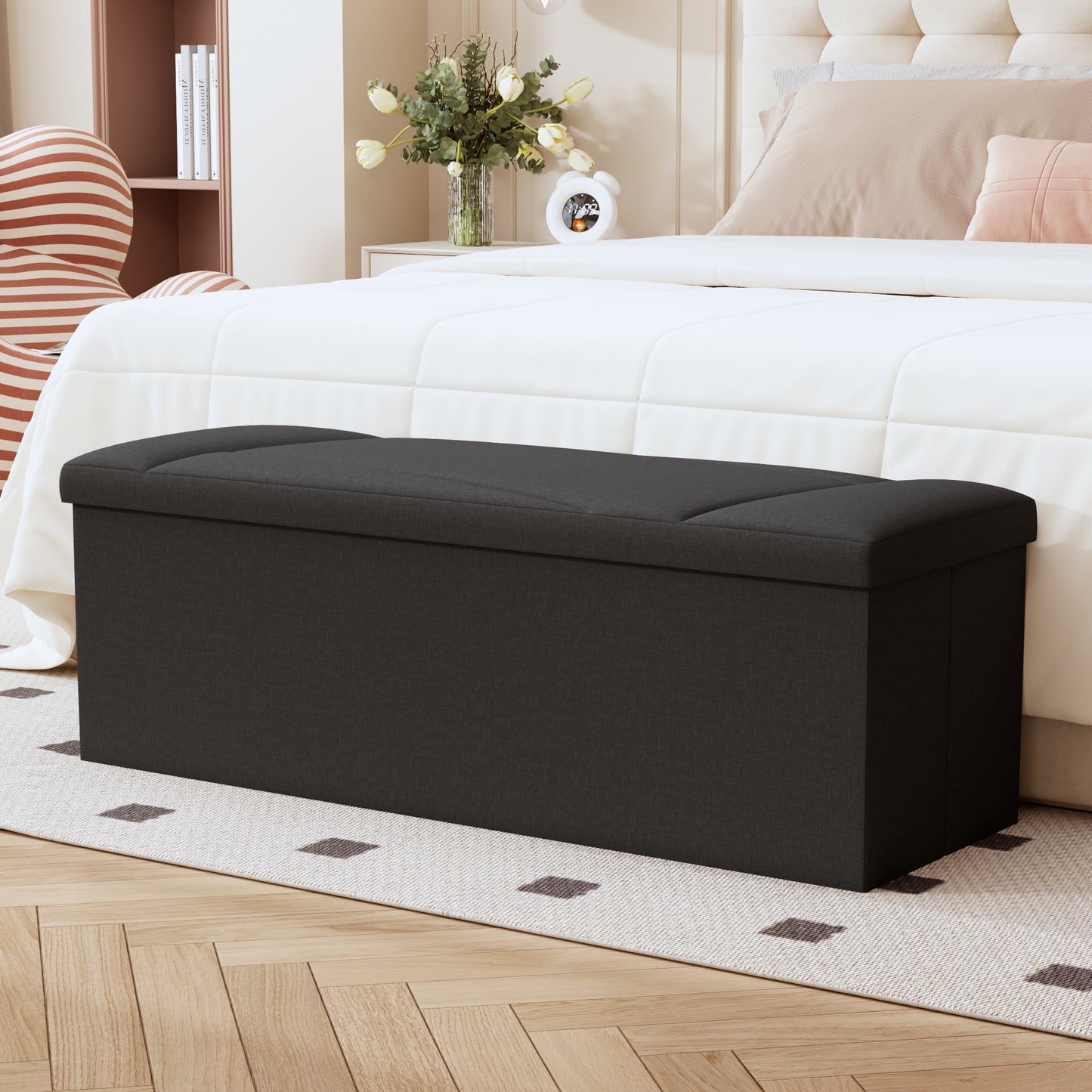 Ottoman with Storage, ZETDIY 43" Linen Ottoman Storage Bench with 660lb Capacity, Black