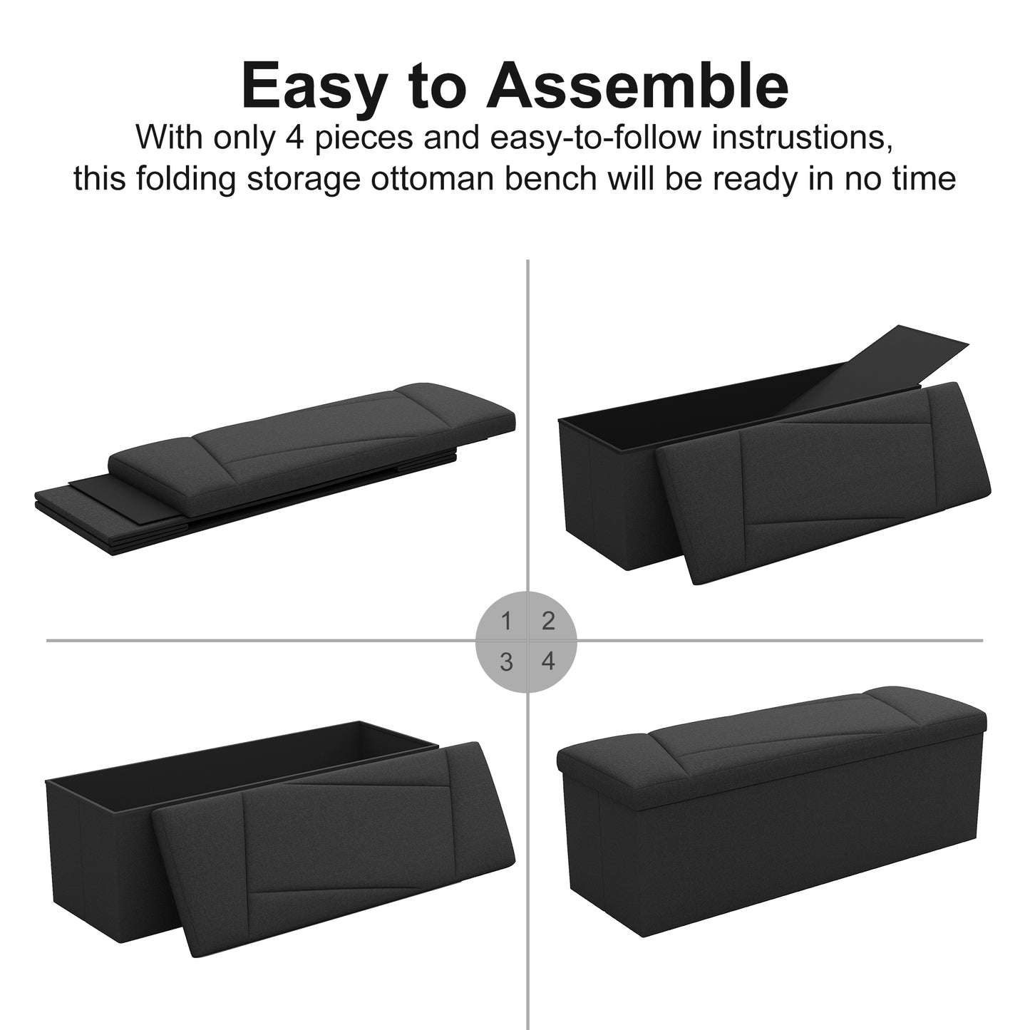 Ottoman with Storage, ZETDIY 43" Linen Ottoman Storage Bench with 660lb Capacity, Black