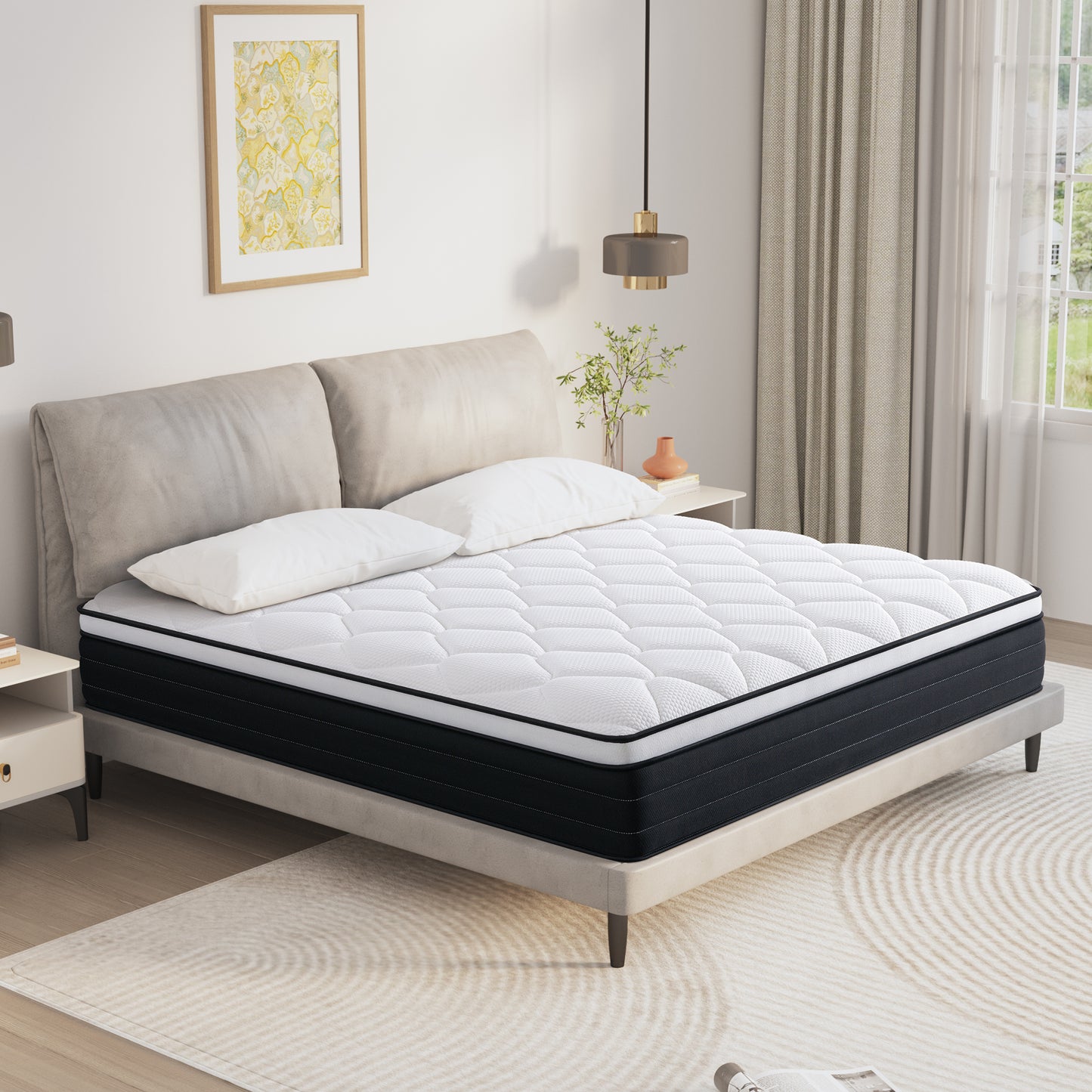 King Size Mattress, JIAVA 12" Plush Hybrid Innerspring and Memory Foam Mattress with Pressure Relief for Adult