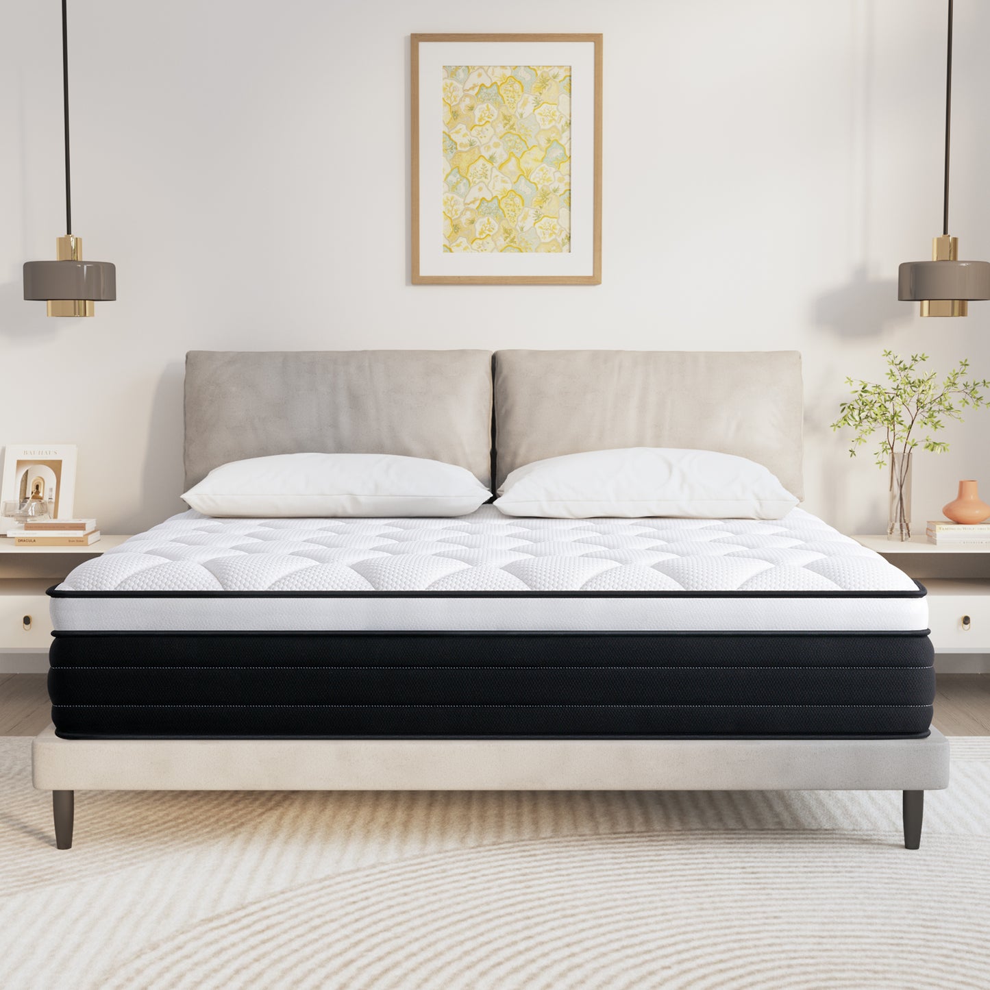 King Size Mattress, JIAVA 12" Plush Hybrid Innerspring and Memory Foam Mattress with Pressure Relief for Adult