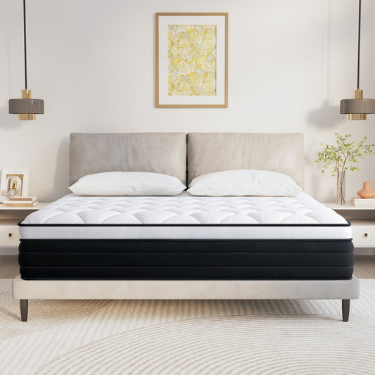 King Size Mattress, JIAVA 12" Plush Hybrid Innerspring and Memory Foam Mattress with Pressure Relief for Adult