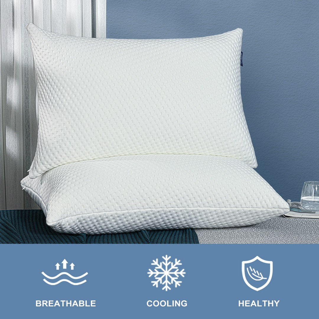 wuleitex QCB Memory Foam Pillows 2 Pack for Back and Side Sleeper